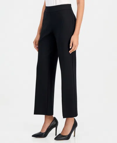 Anne Klein Essentials Petite Pull-on Mid-rise Wide-leg Pants In Anne Black