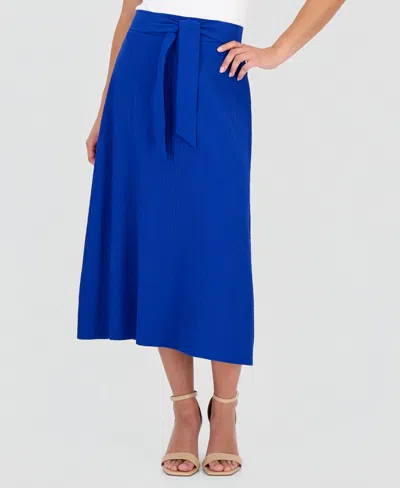 Anne Klein Essentials Petite Pull-on Tie-waist Midi Skirt In Blue