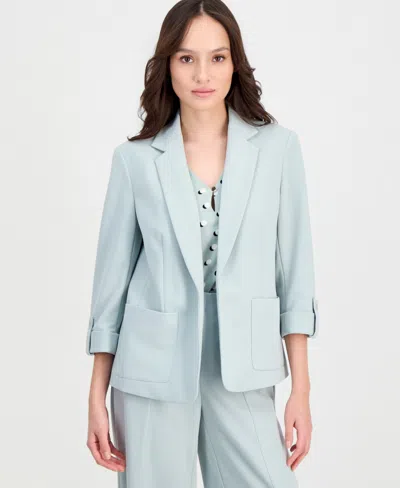 Anne Klein Essentials Petite Roll-tab Patch-pocket Blazer In Green