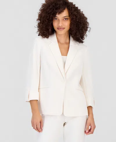 Anne Klein Essentials Petite Roll-tab-sleeve One-button Blazer In White