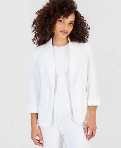 Anne Klein Essentials Petite Roll-tab-sleeve Open-front Blazer In White