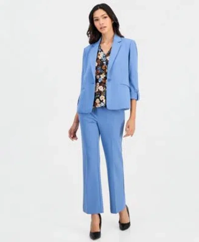 Anne Klein Essentials Petite Scrunch Sleeve Jacket Printed Bell Sleeve Top Cool Crepe Pull On Pants In Anne Black Multi