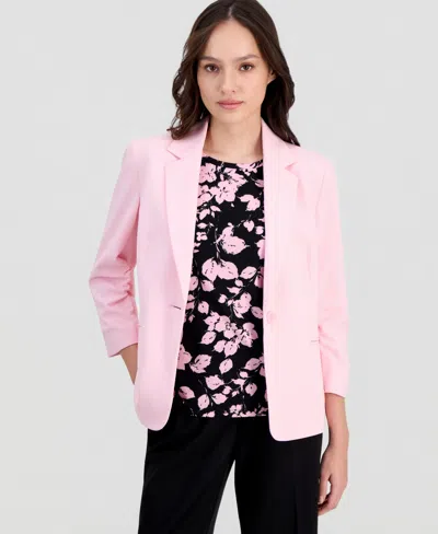 Anne Klein Essentials Petite Scrunch-sleeve Blazer In Pink