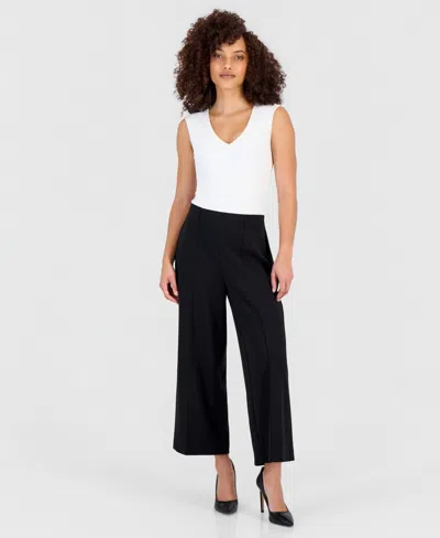 Anne Klein Essentials Petite Seamed Cropped Pull-on Pants In Black