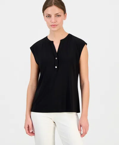 Anne Klein Essentials Petite Short-sleeve Top In Black