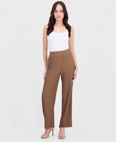 Anne Klein Essentials Petite Textured Knit Pull-on Pants In Brown