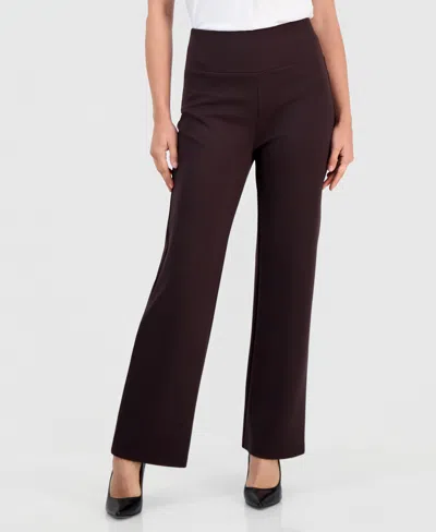 Anne Klein Essentials Petite Wide-leg High-waisted Pull-on Pants In Deep Mahogany