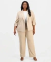 Anne Klein Essentials Plus Size 3 4 Sleeve One Button Jacket Straight Leg Pull On Pants In Distant Mountain
