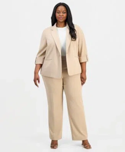 Anne Klein Essentials Plus Size 3 4 Sleeve One Button Jacket Straight Leg Pull On Pants In Distant Mountain