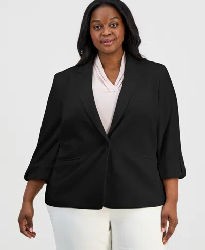 Anne Klein Essentials Plus Size 3/4-sleeve One-button Jacket In Black