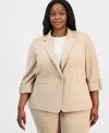 Anne Klein Essentials Plus Size 3/4-sleeve One-button Jacket In Brown