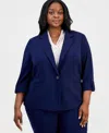 Anne Klein Essentials Plus Size 3/4-sleeve One-button Jacket In Gray