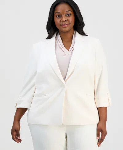 Anne Klein Essentials Plus Size 3/4-sleeve One-button Jacket In White