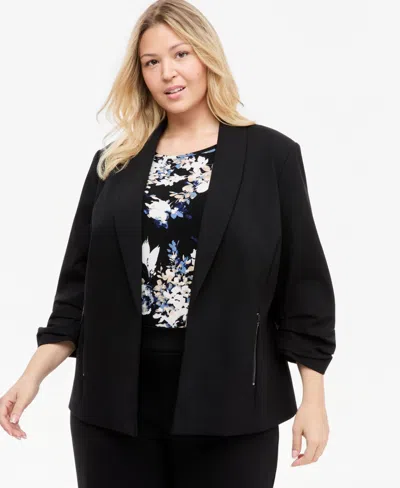 Anne Klein Essentials Plus Size 3/4-sleeve Open Front Jacket In Anne Black