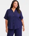 Anne Klein Essentials Plus Size Button-front Shirt In Distant Mountain