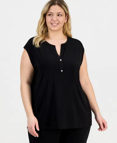 Anne Klein Essentials Plus Size Dolman-sleeve Top In Black