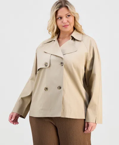 Anne Klein Essentials Plus Size Double-breasted Blazer In Khaki