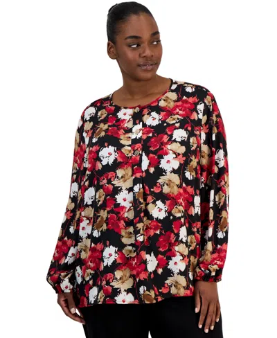 Anne Klein Essentials Plus Size Floral Blouse In Multi
