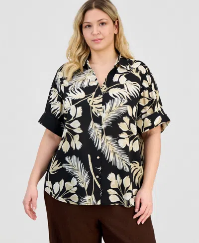 Anne Klein Essentials Plus Size Half-sleeve Blouse In Black