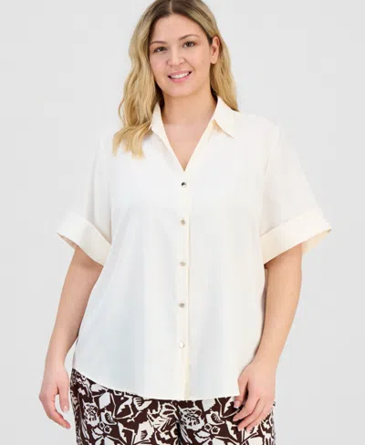 Anne Klein Essentials Plus Size Half-sleeve Blouse In White