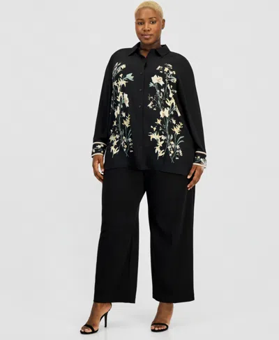 Anne Klein Essentials Plus Size High Rise Pull-on Pants In Black