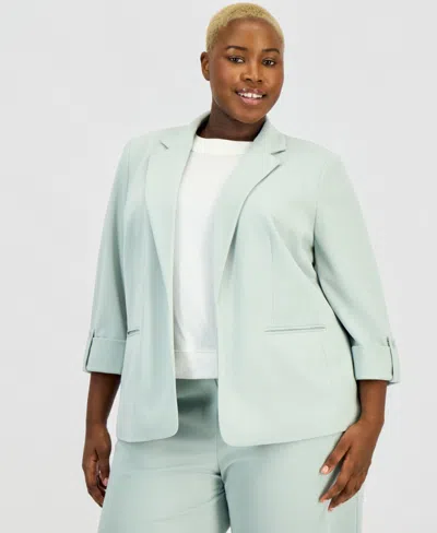 Anne Klein Essentials Plus Size Notched Collar Blazer In Green