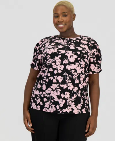 Anne Klein Essentials Plus Size Pleated-sleeve Knit Top