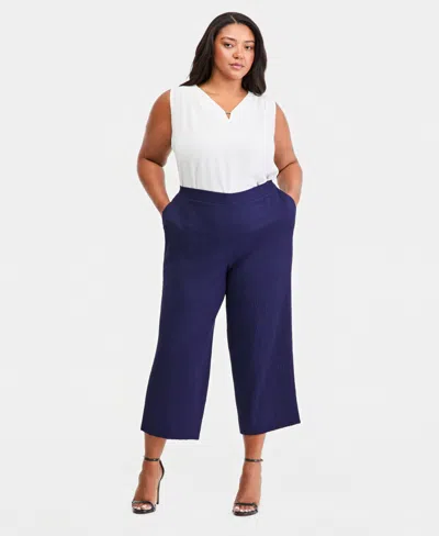 Anne Klein Essentials Plus Size Pull-on Crop Straight-leg Pants In Multi