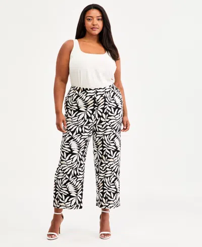 Anne Klein Essentials Plus Size Pull-on Knit Wide-leg Pants In Black
