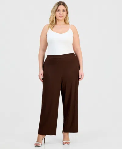 Anne Klein Essentials Plus Size Pull-on Pants In Brown
