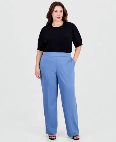 Anne Klein Essentials Plus Size Pull-on Slash Pocket Pants In Dutch Blue
