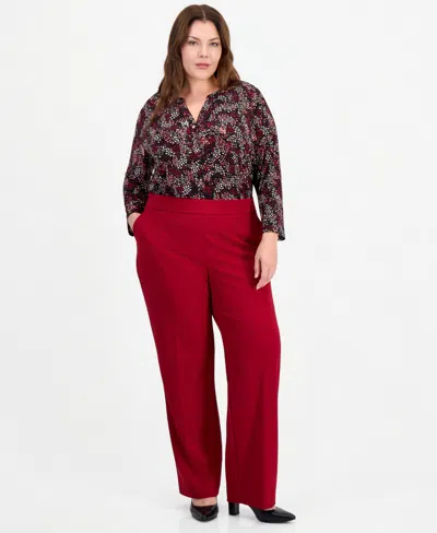 Anne Klein Essentials Plus Size Pull-on Slash Pocket Pants In Red