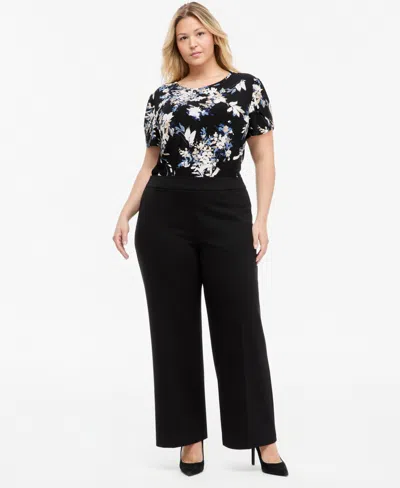 Anne Klein Essentials Plus Size Pull-on Wide-leg Pants In Anne Black