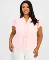 Anne Klein Essentials Plus Size Ruffled Button-front Top In Pink