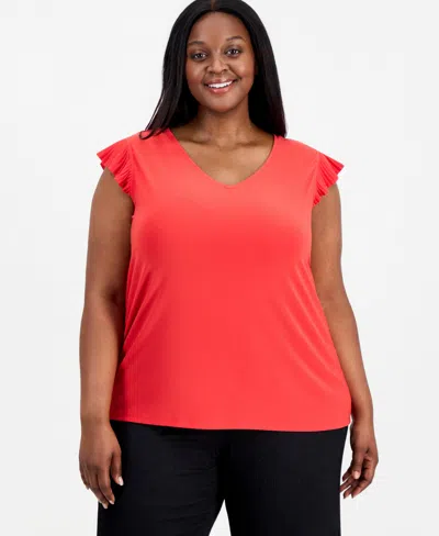 Anne Klein Essentials Plus Size Ruffle-sleeve V-neck Top