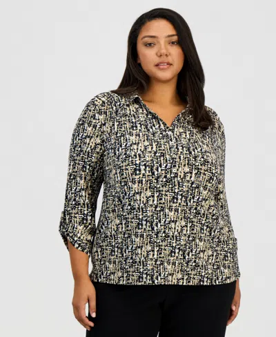 Anne Klein Essentials Plus Size Scrunched-sleeve Knit Top