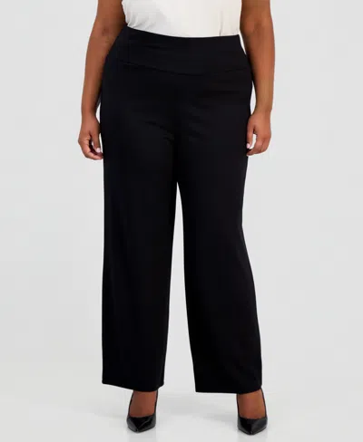 Anne Klein Essentials Plus Size Serenity High-rise Wide-leg Pull-on Trouser In Anne Black