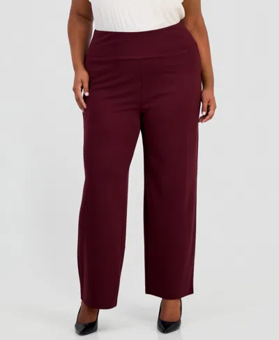 Anne Klein Essentials Plus Size Serenity High-rise Wide-leg Pull-on Trouser In Barolo