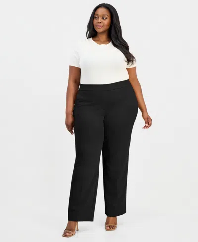 Anne Klein Essentials Plus Size Straight-leg Pull-on Pants In Black