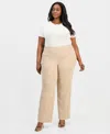 Anne Klein Essentials Plus Size Straight-leg Pull-on Pants In Brown