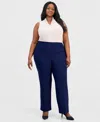 Anne Klein Essentials Plus Size Straight-leg Pull-on Pants In Gray