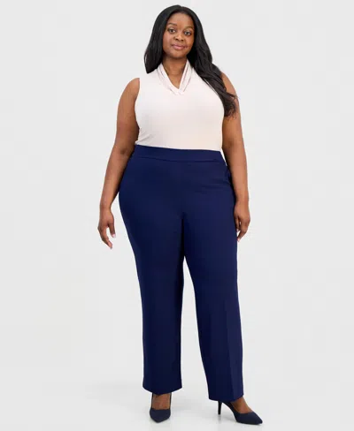 Anne Klein Essentials Plus Size Straight-leg Pull-on Pants In Gray