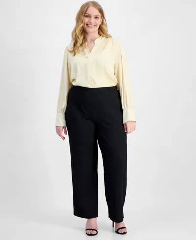 Anne Klein Essentials Plus Size Textured Wide Leg Pants In Black