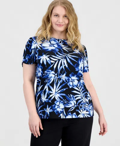 Anne Klein Essentials Plus Size Tulip-sleeve Knit Top In Multi