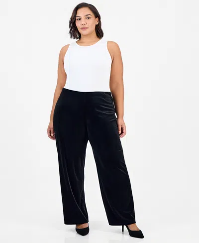 Anne Klein Essentials Plus Size Velvet Wide-leg Pull-on Pants In Multi