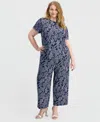 Anne Klein Essentials Plus Size Wide-leg Cropped Pull-on Pants In Distant Mountain Multi