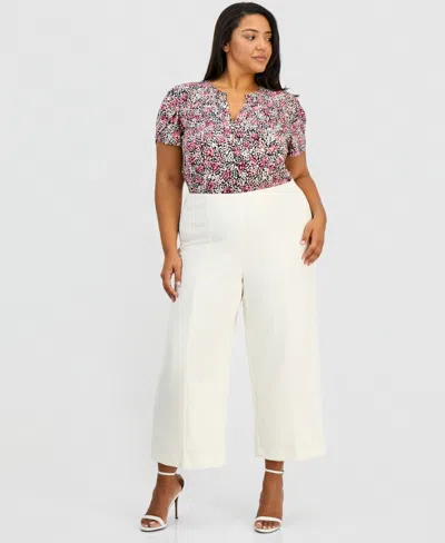 Anne Klein Essentials Plus Size Wide-leg Cropped Pull-on Pants In White