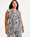 Anne Klein Essentials Plus Size Y-neck Printed Pull-on Top In Multi
