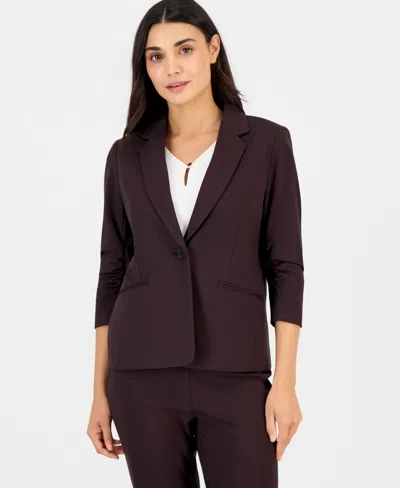 Anne Klein Essentials Women's Petite Notch Collar Scrunch-sleeve Blazer In Deep Mahogany