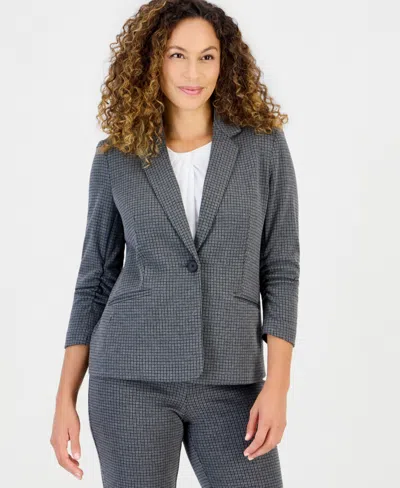 Anne Klein Essentials Women's Petite Scrunch-sleeve Notch-collar Blazer In Gray